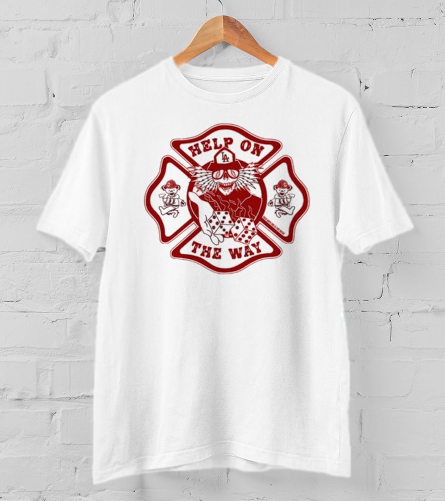 Help On The Way LA Firefighting Dice And Dancing Bears Emblem T-Shirt