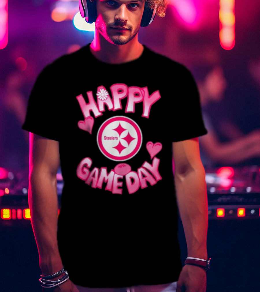 Valentine's Day Steelers Happy Gameday 2025 Hearts And Football T-Shirt