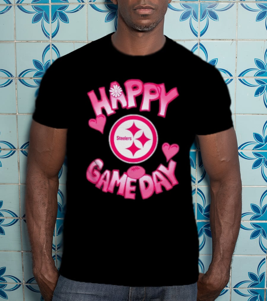 Valentine's Day Steelers Happy Gameday 2025 Hearts And Football T-Shirt