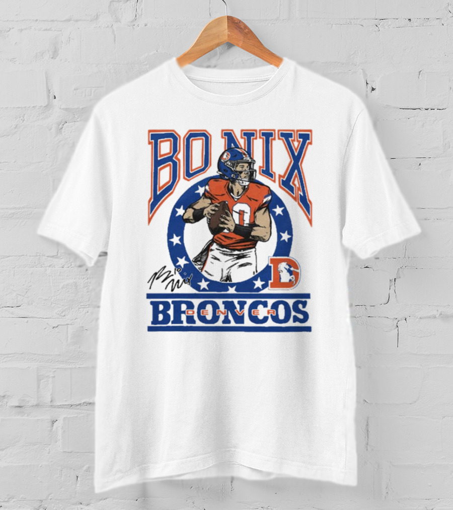 Denver Broncos Bo Nix Signature Logo Broncos Player NFL T-Shirt