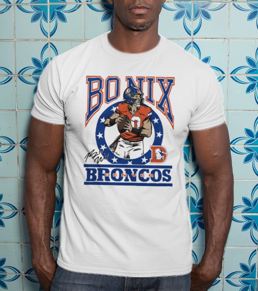 Denver Broncos Bo Nix Signature Logo Broncos Player NFL T-Shirt