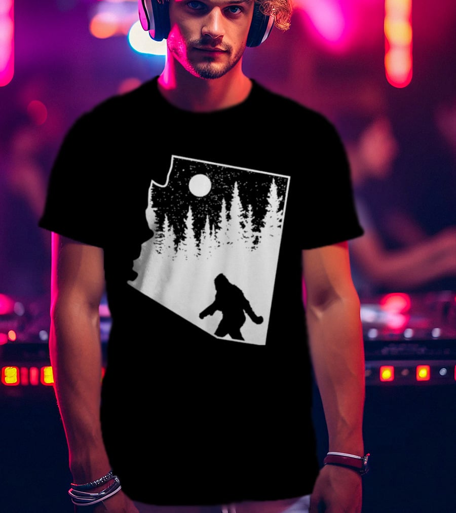 Bigfoot Arizona Pride Sasquatch Funny Arizona Map Forest Moon T-Shirt