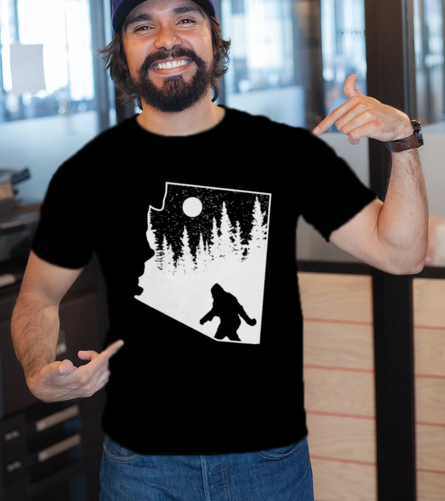 Bigfoot Arizona Pride Sasquatch Funny Arizona Map Forest Moon T-Shirt