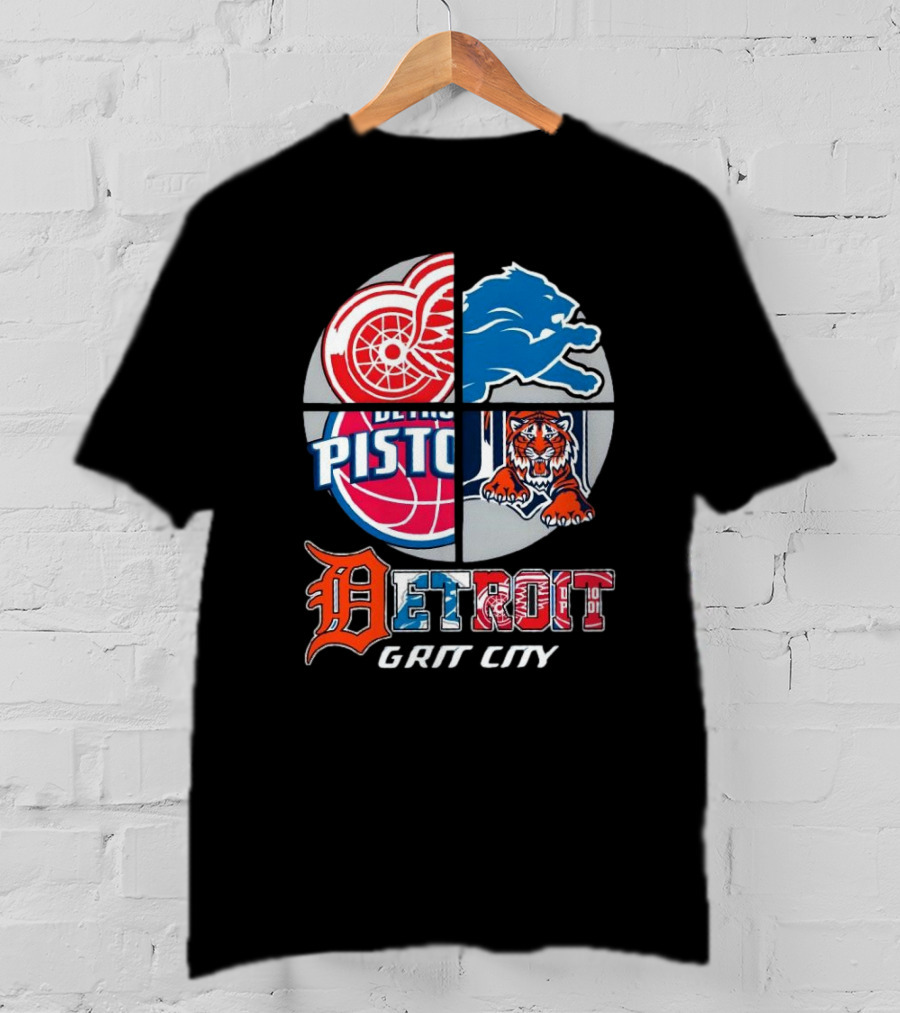 Detroit Grit City Red Wings Lions Pistons Tigers T-Shirt