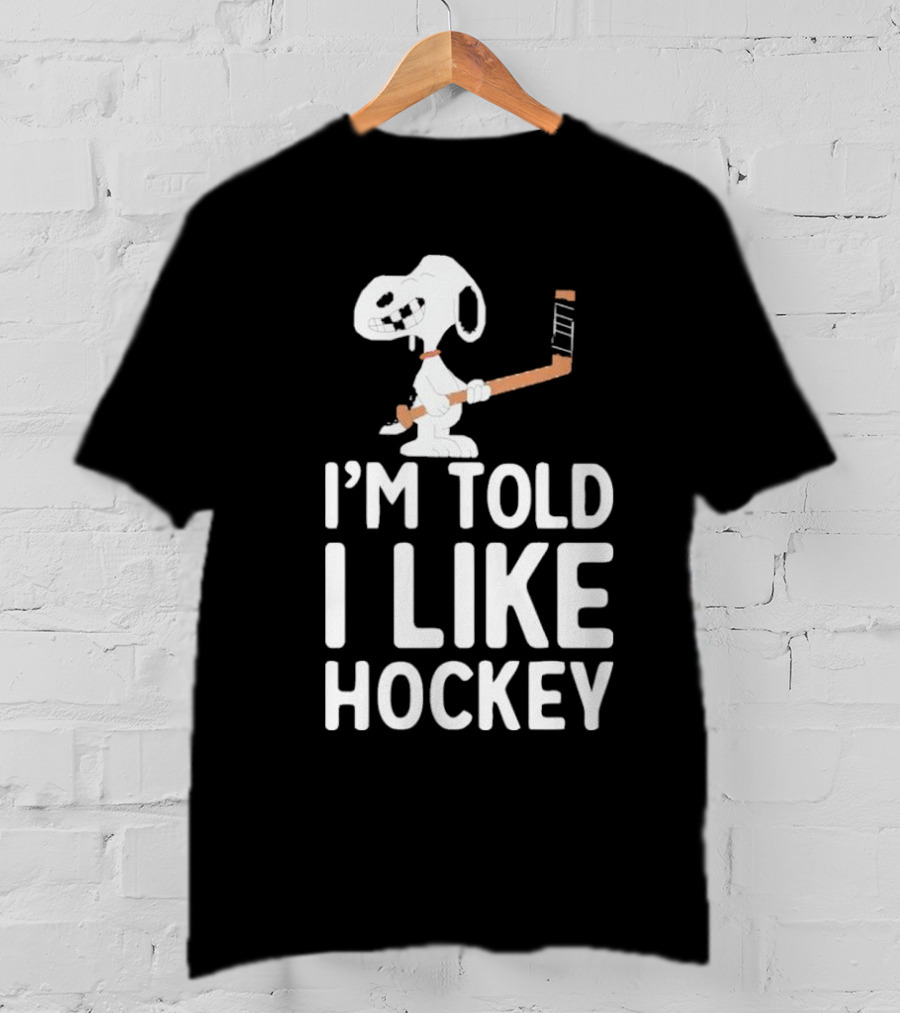 Snoopy I'm Told I Like Hockey Peanuts Comic Hockey Stick T-Shirt