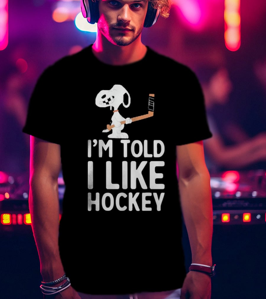Snoopy I'm Told I Like Hockey Peanuts Comic Hockey Stick T-Shirt