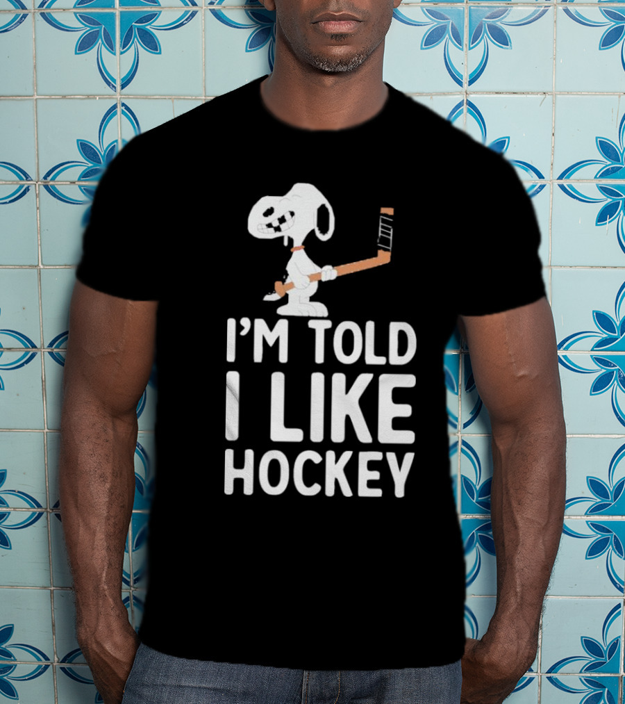 Snoopy I'm Told I Like Hockey Peanuts Comic Hockey Stick T-Shirt