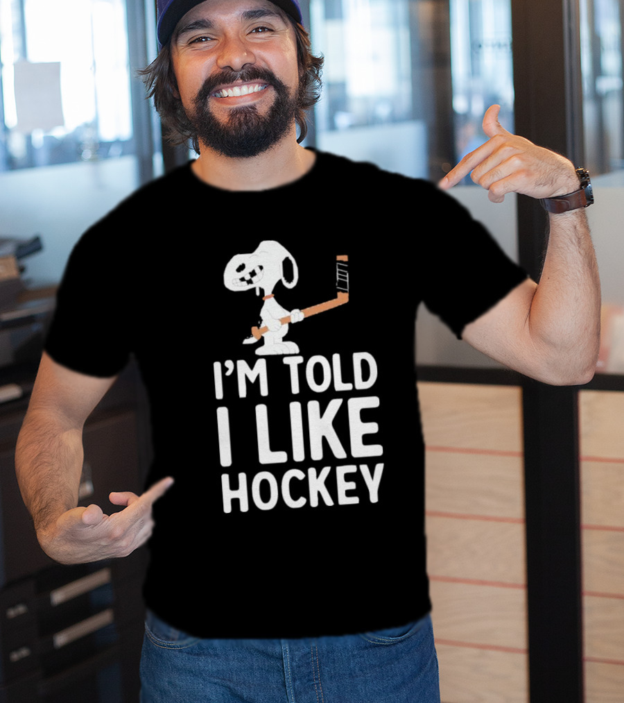 Snoopy I'm Told I Like Hockey Peanuts Comic Hockey Stick T-Shirt