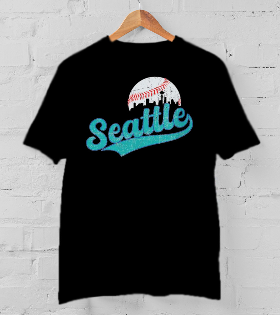 Seattle Vintage Skyline Retro Baseball T-Shirt
