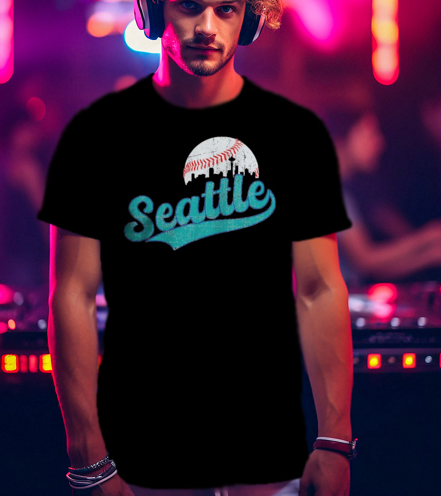 Seattle Vintage Skyline Retro Baseball T-Shirt
