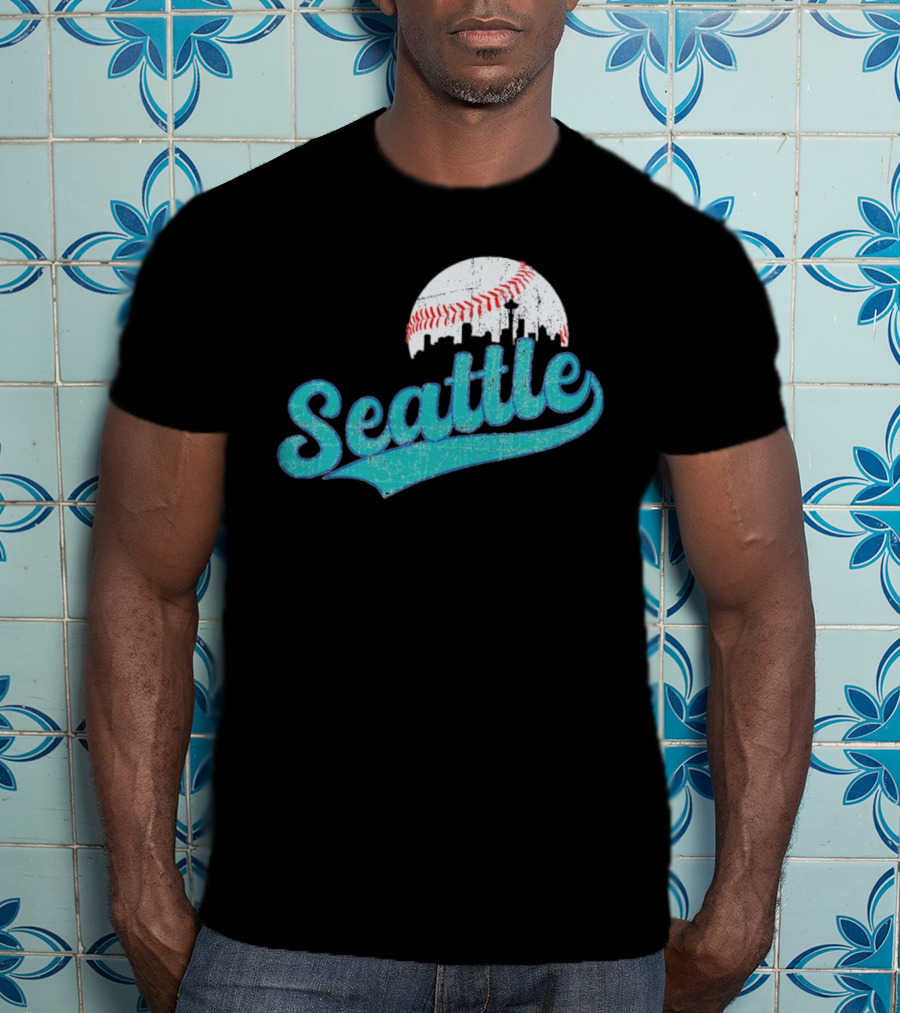 Seattle Vintage Skyline Retro Baseball T-Shirt