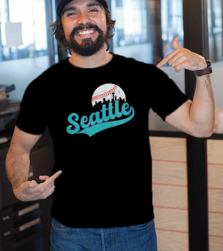 Seattle Vintage Skyline Retro Baseball T-Shirt