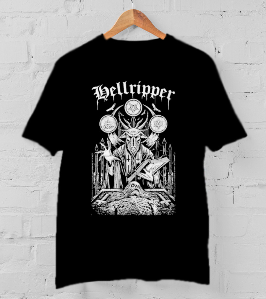 Hellripper Ritual Ceremonial Occult Imagery With Skulls And Antlers T-Shirt