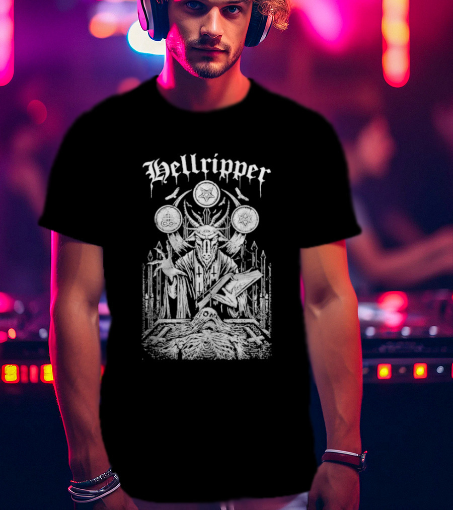 Hellripper Ritual Ceremonial Occult Imagery With Skulls And Antlers T-Shirt