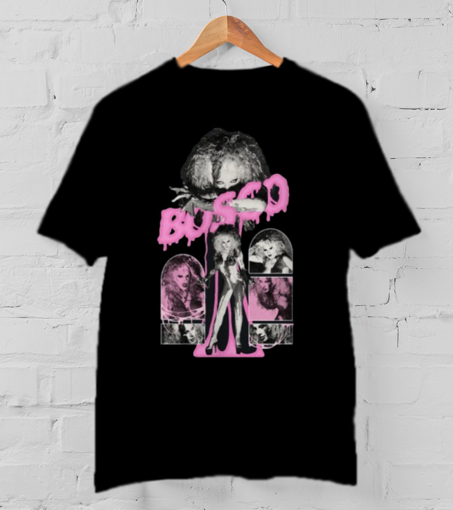 Hereisbosco Blobsco Bosco Pink Dripping Text With Monochrome Images T-Shirt