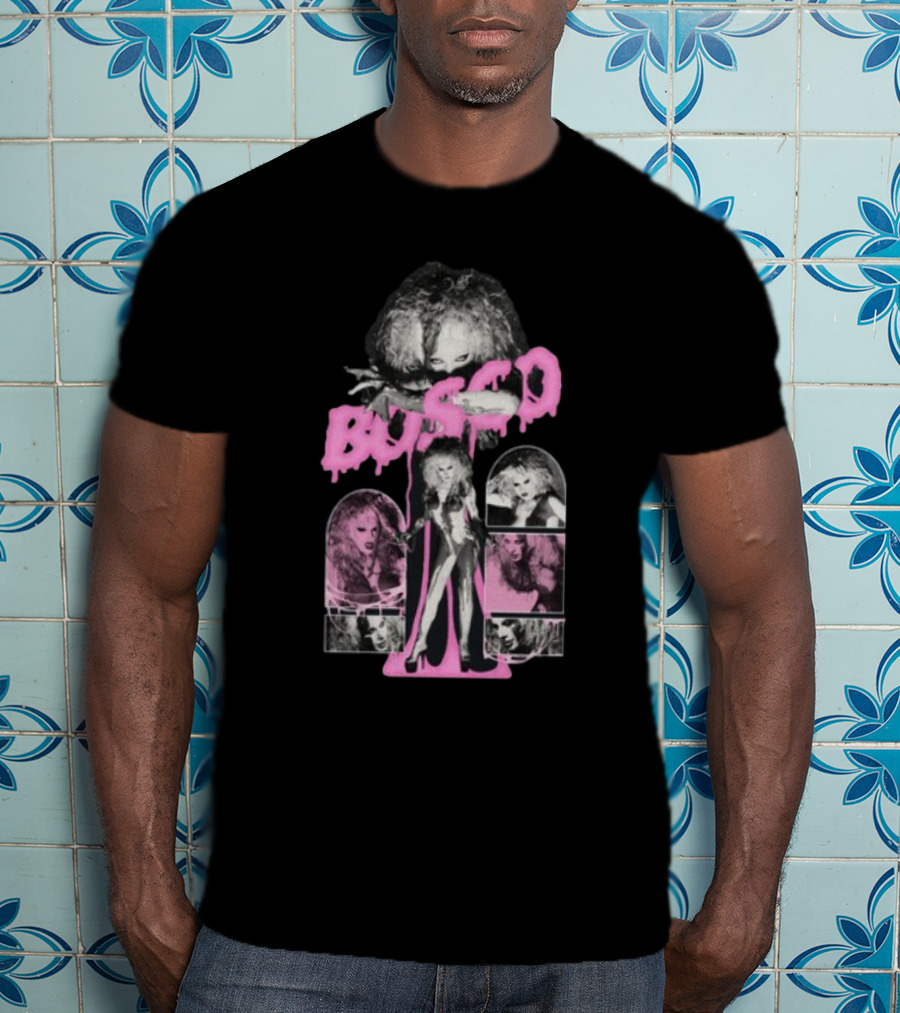 Hereisbosco Blobsco Bosco Pink Dripping Text With Monochrome Images T-Shirt