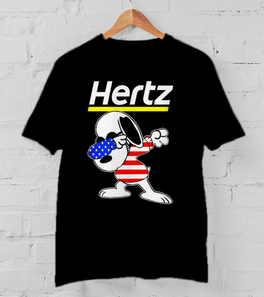 Hertz Snoopy Dabbing American Flag Pattern T-Shirt