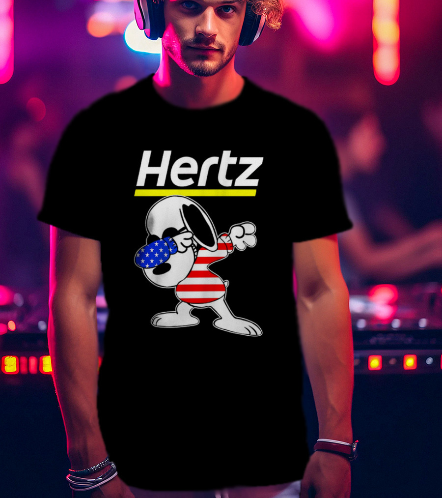 Hertz Snoopy Dabbing American Flag Pattern T-Shirt