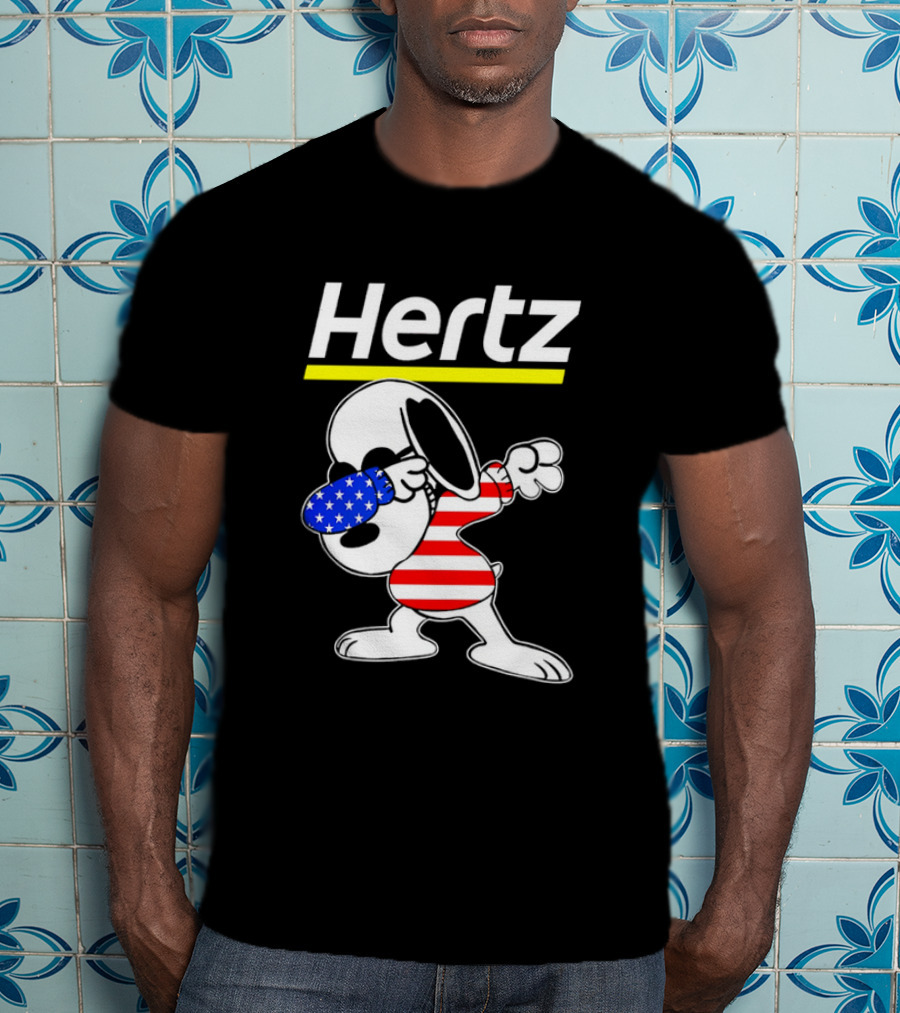 Hertz Snoopy Dabbing American Flag Pattern T-Shirt