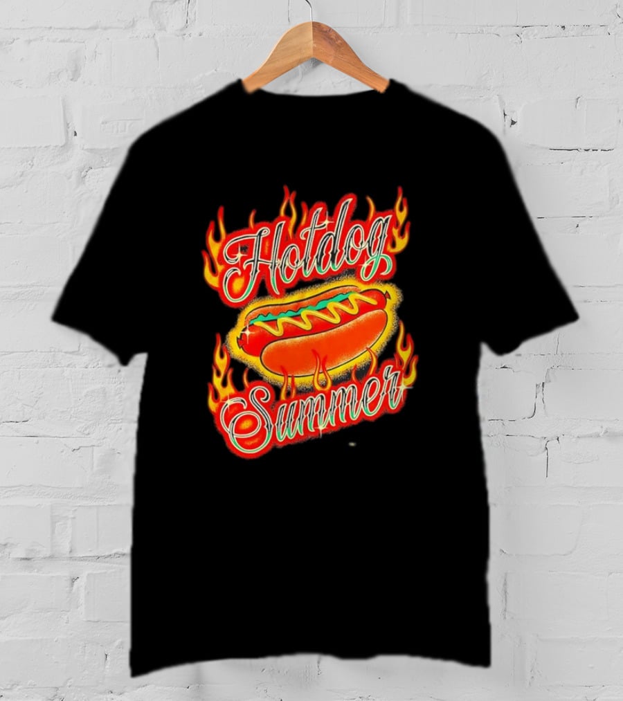 Hotdog Summer Flaming Hotdog Graphic With Fiery Flames T-Shirt