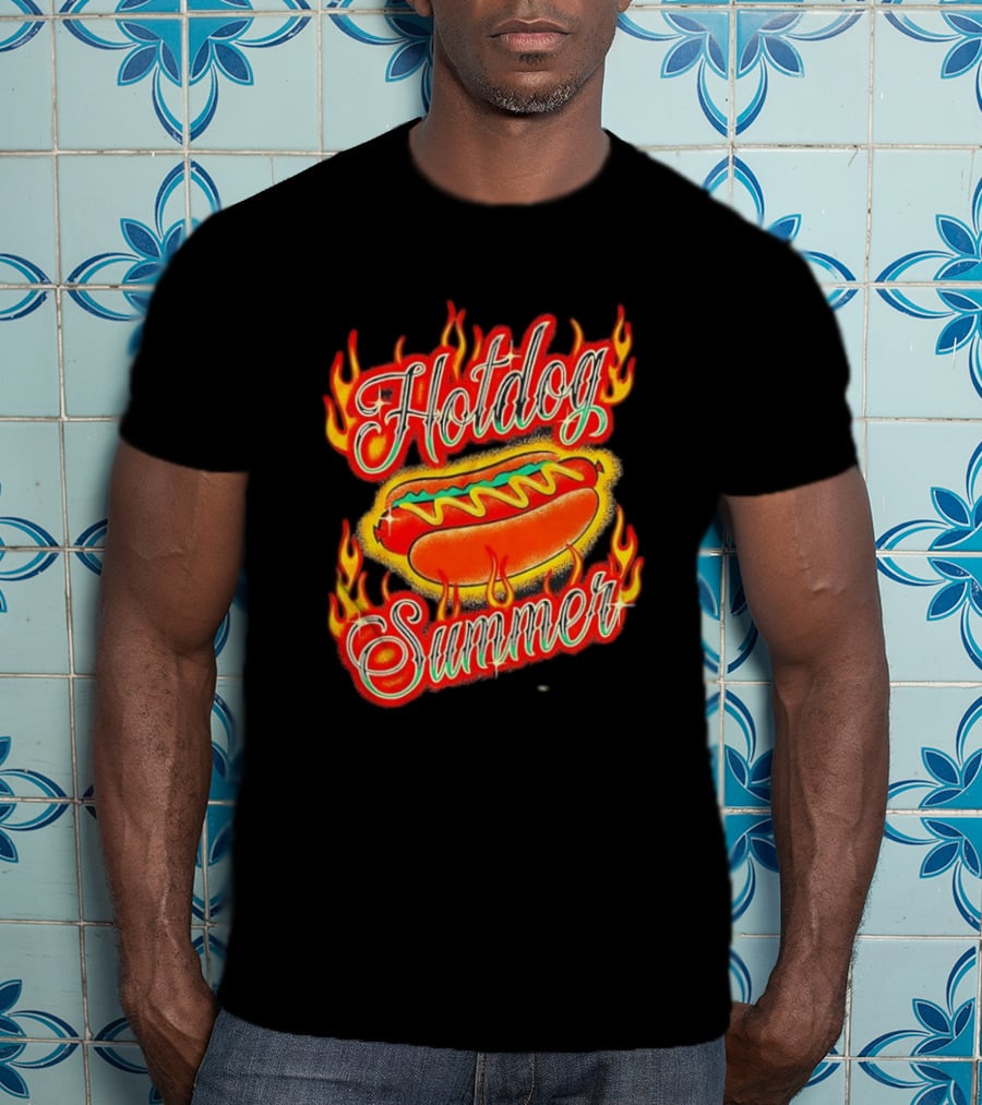 Hotdog Summer Flaming Hotdog Graphic With Fiery Flames T-Shirt