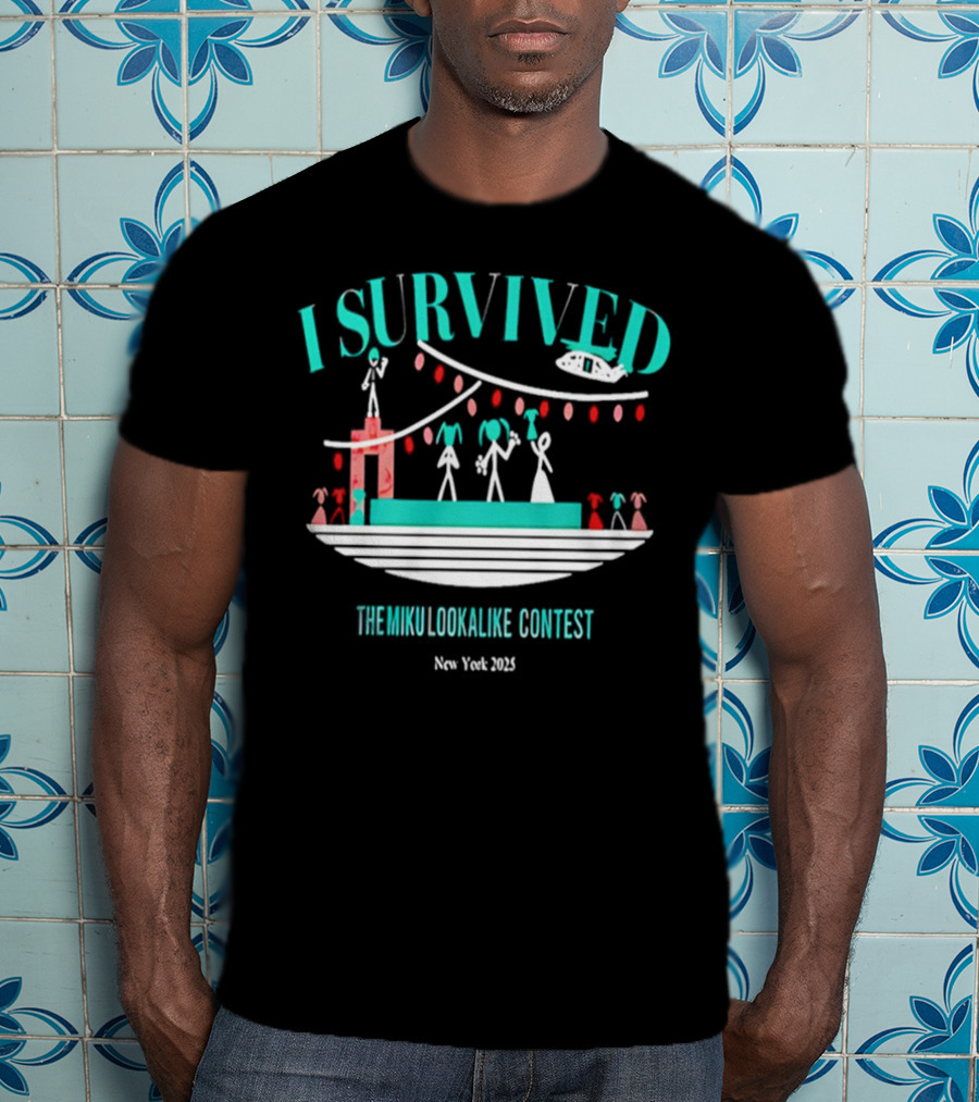 I Survived The Miku Lookalike Contest New York 2025 Blimp Stage Figures T-Shirt