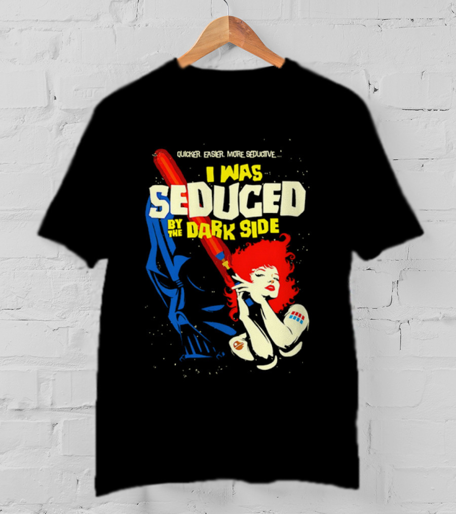 I Was Seduced By The Dark Side Cartoon Darth Vader And Redhead Woman T-Shirt