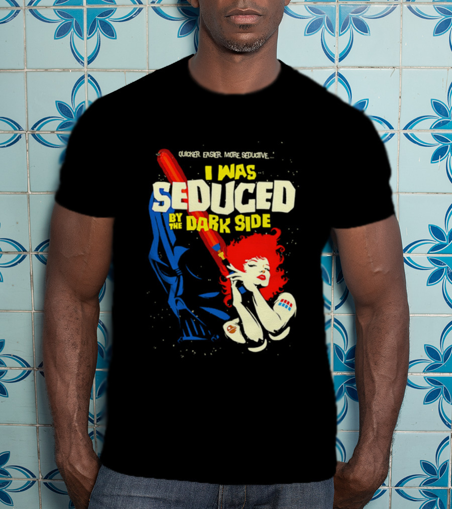 I Was Seduced By The Dark Side Cartoon Darth Vader And Redhead Woman T-Shirt