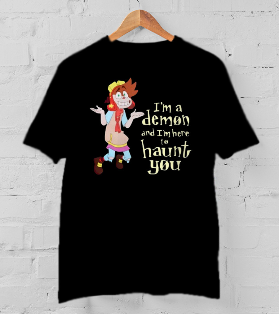 I'm A Demon And I'm Here To Haunt You Whimsical Cartoon Character With Red Hair And Yellow Cap T-Shirt