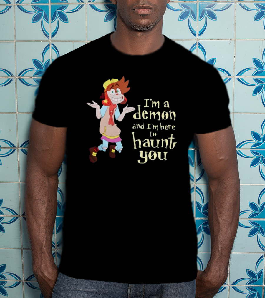 I'm A Demon And I'm Here To Haunt You Whimsical Cartoon Character With Red Hair And Yellow Cap T-Shirt