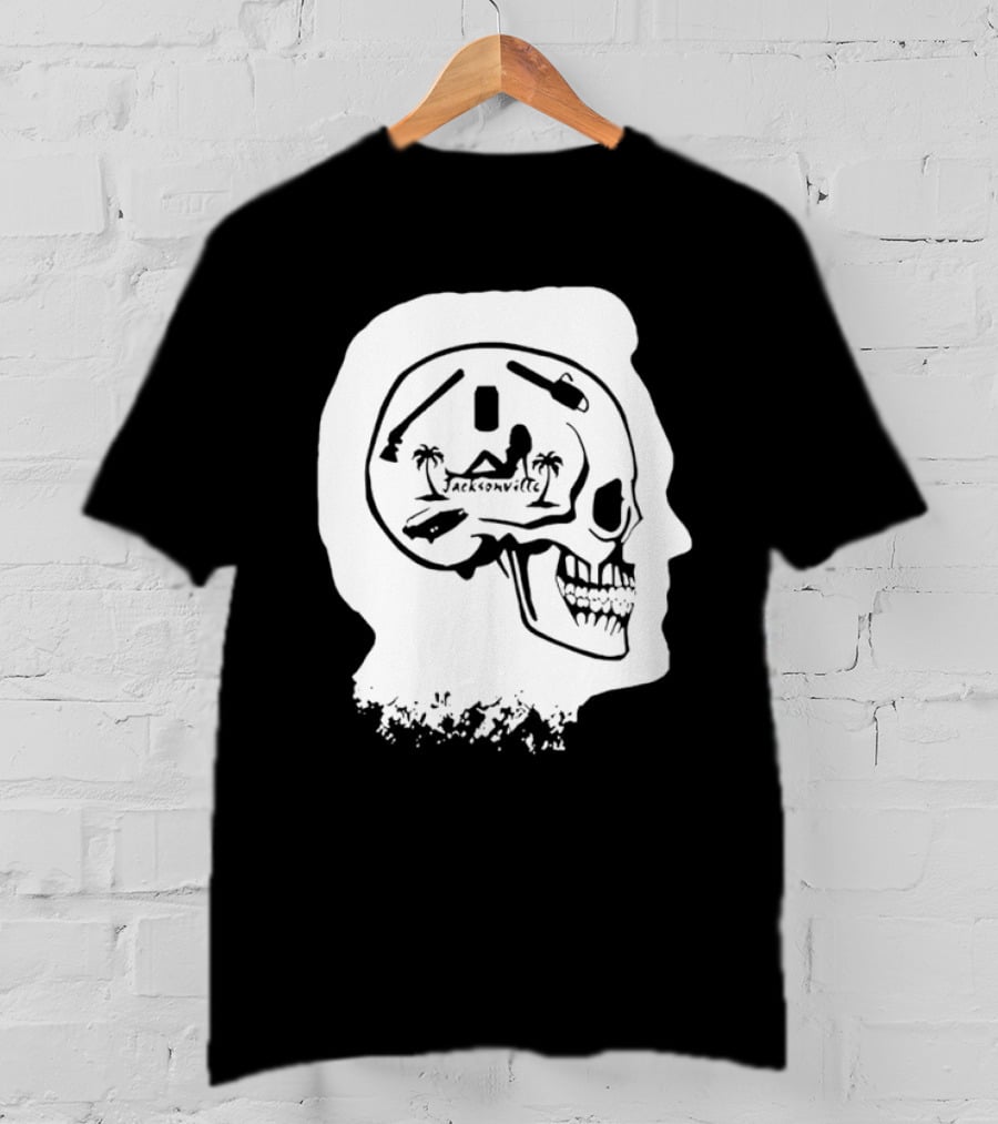 Jacksonville Skull With Palm Trees And Pyramid Inside Head Silhouette T-Shirt