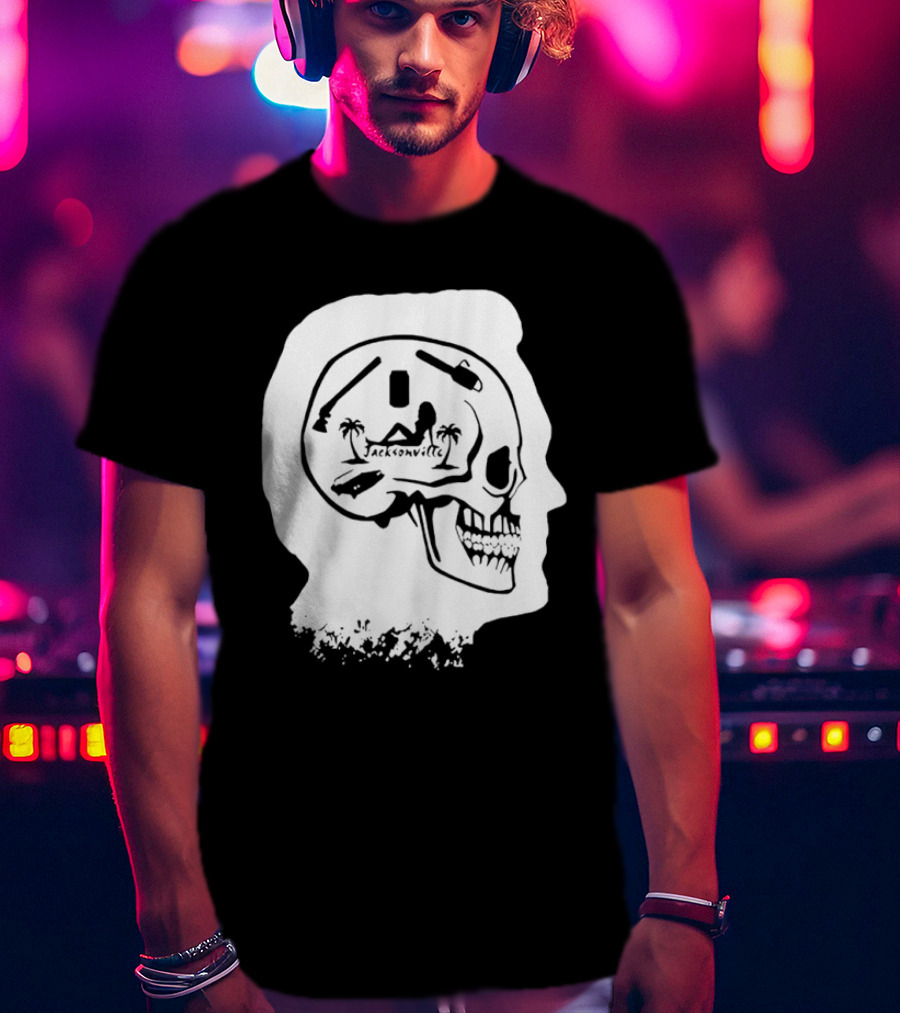 Jacksonville Skull With Palm Trees And Pyramid Inside Head Silhouette T-Shirt