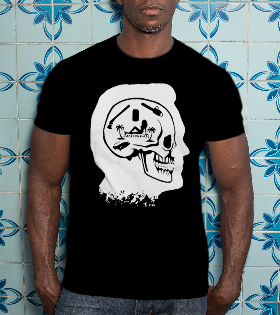 Jacksonville Skull With Palm Trees And Pyramid Inside Head Silhouette T-Shirt