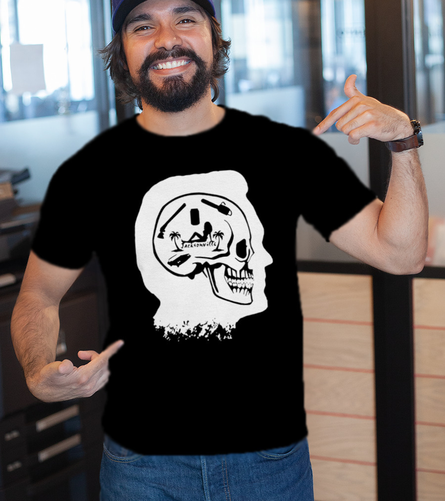Jacksonville Skull With Palm Trees And Pyramid Inside Head Silhouette T-Shirt