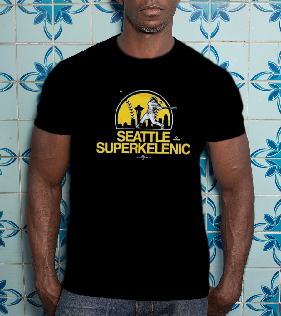 Seattle SuperKelenic Player Silhouette With Space Needle And Cityscape T-Shirt