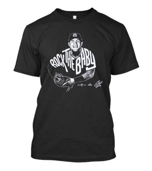 Rock The Baby Josh Naylor Baseball Pose White Outlined Player T-Shirt