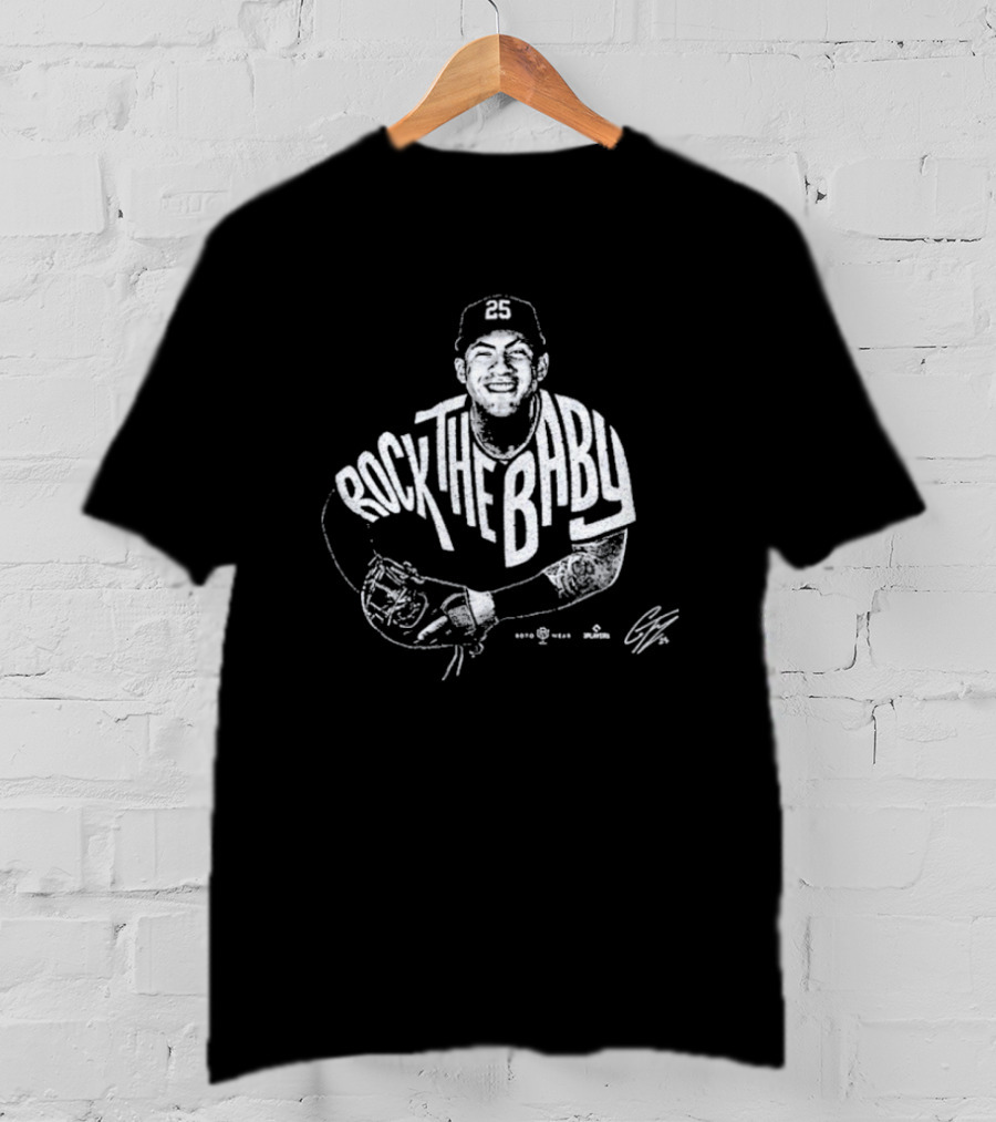 Rock The Baby Josh Naylor Baseball Pose White Outlined Player T-Shirt
