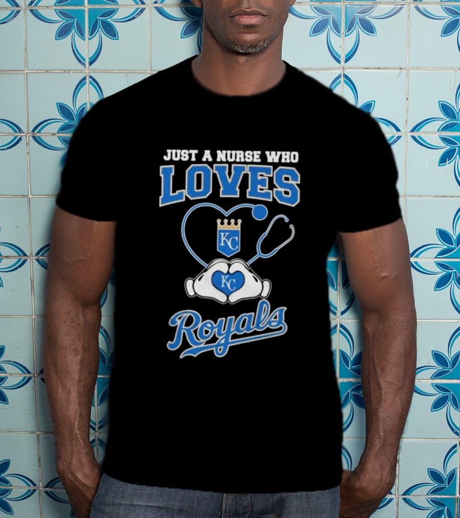 Just A Nurse Who Loves Kansas City Royals KC Heart Hands T-Shirt