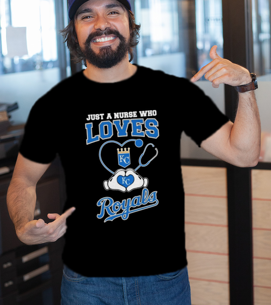 Just A Nurse Who Loves Kansas City Royals KC Heart Hands T-Shirt