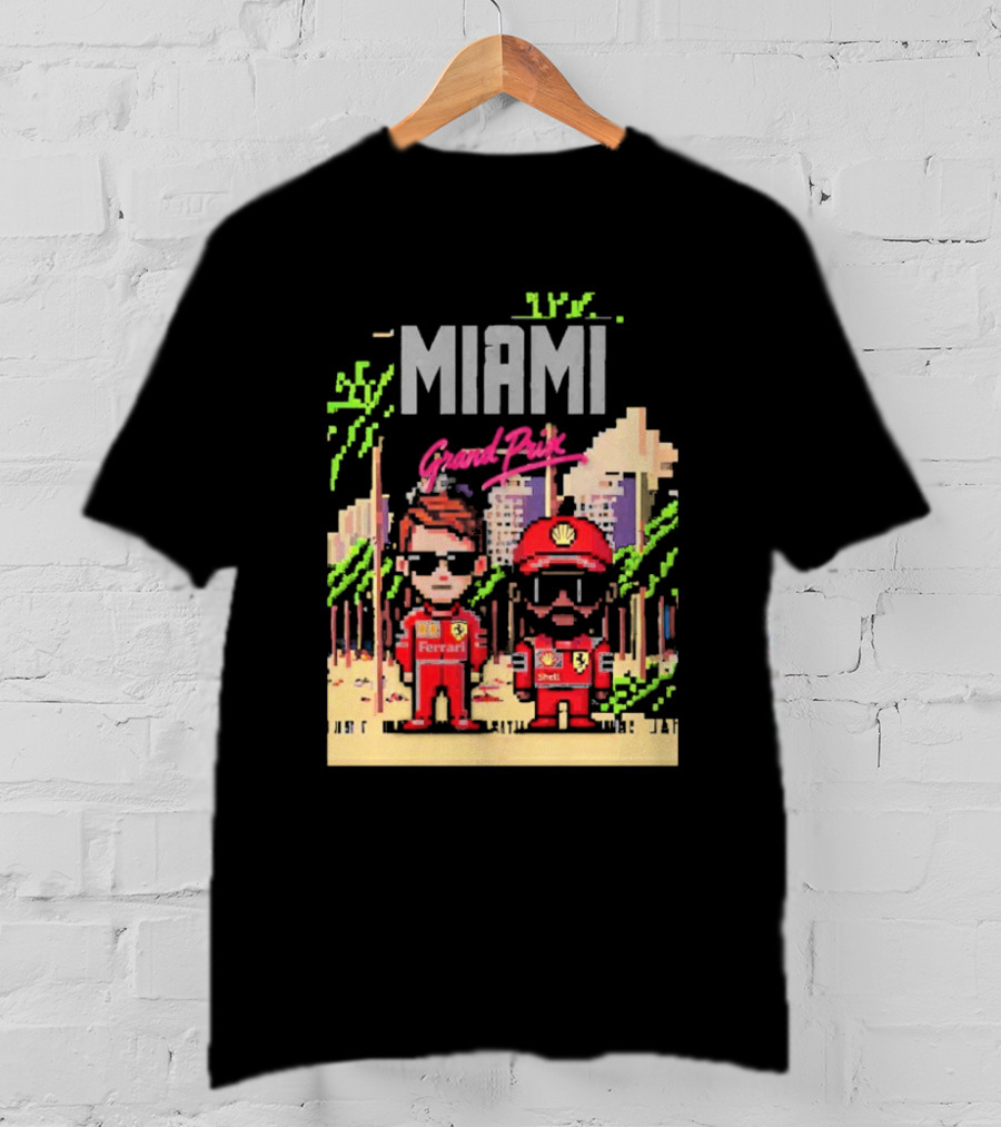 Lewis Hamilton Charles Leclerc Ferrari Team Pixel Style Miami Grand Prix 2025 T-Shirt