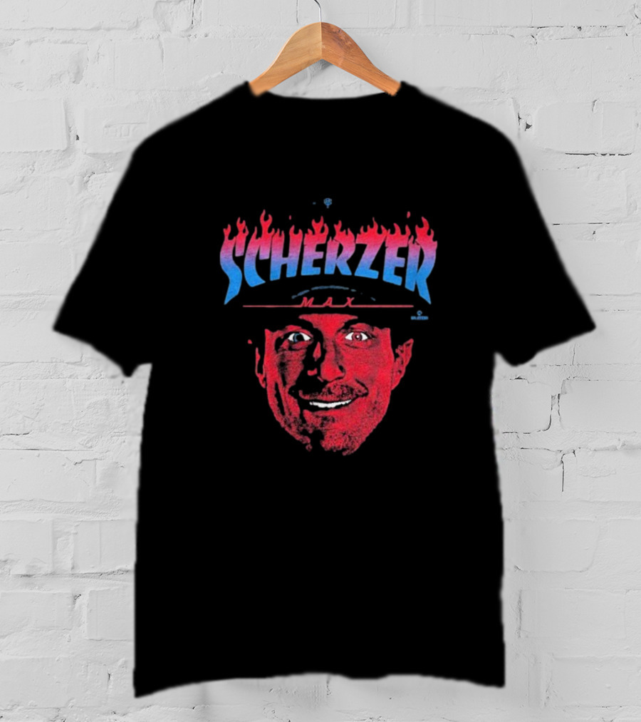 Max Scherzer Flames Face Blue And Red Illustration T-Shirt