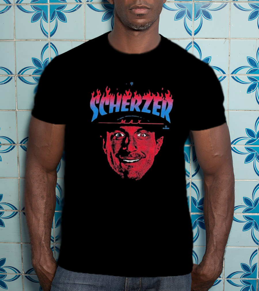Max Scherzer Flames Face Blue And Red Illustration T-Shirt