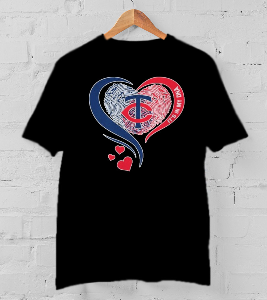Minnesota Twins TC Logo It's In My DNA Heart Fingerprint Pattern T-Shirt