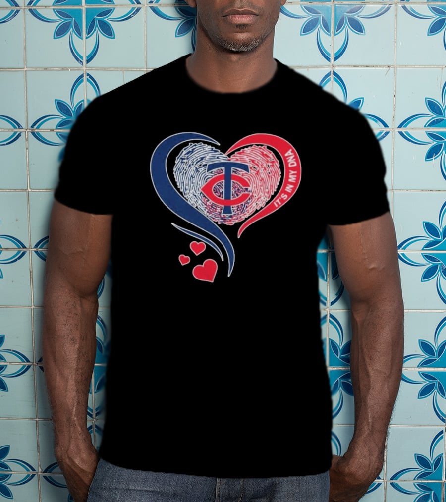 Minnesota Twins TC Logo It's In My DNA Heart Fingerprint Pattern T-Shirt
