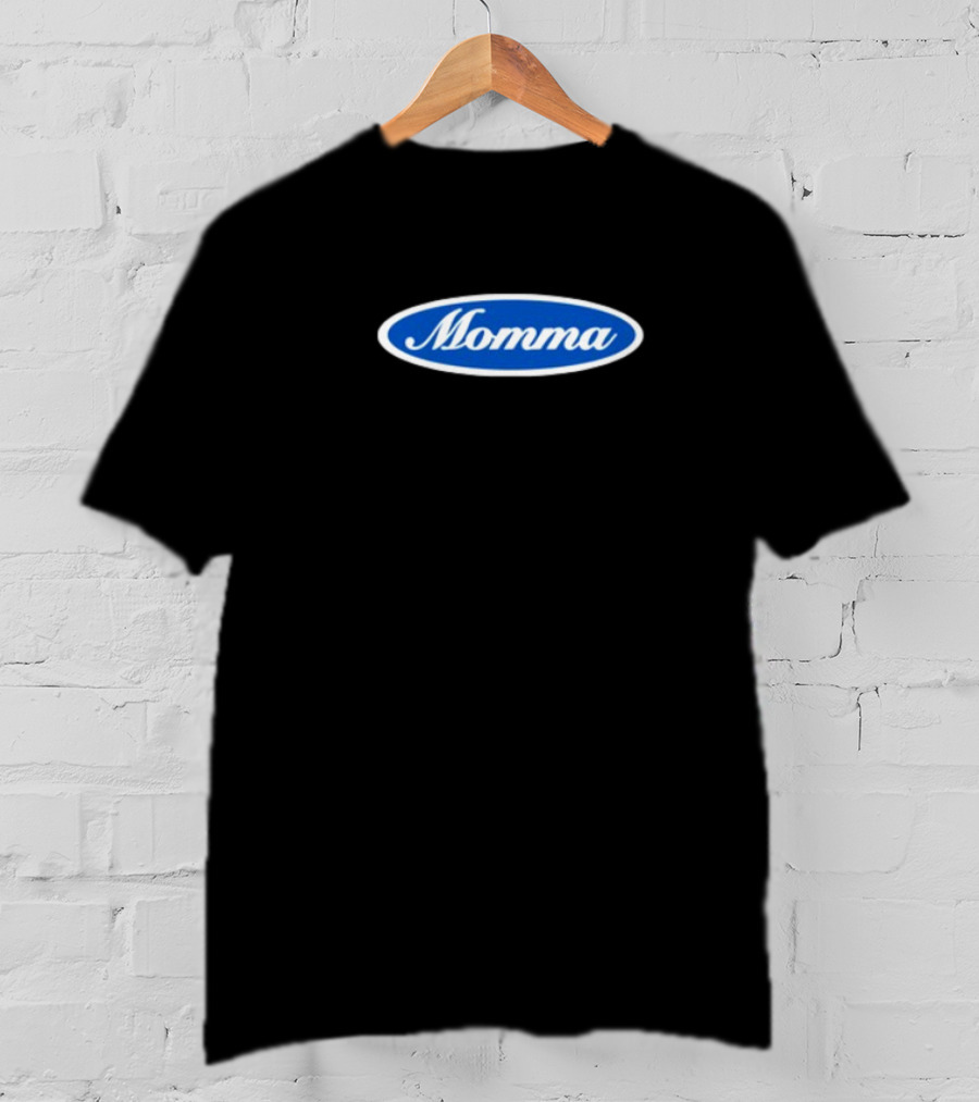 Momma Blue Oval White Script Text T-Shirt