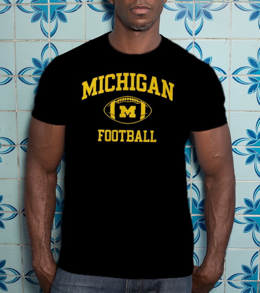 Michigan Wolverines Football Navy Classic Arched M Wordmark T-Shirt