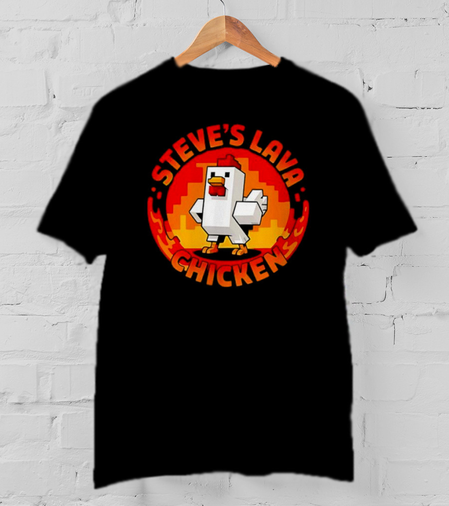 Steve's Lava Chicken Pixel Art Blocky Style T-Shirt