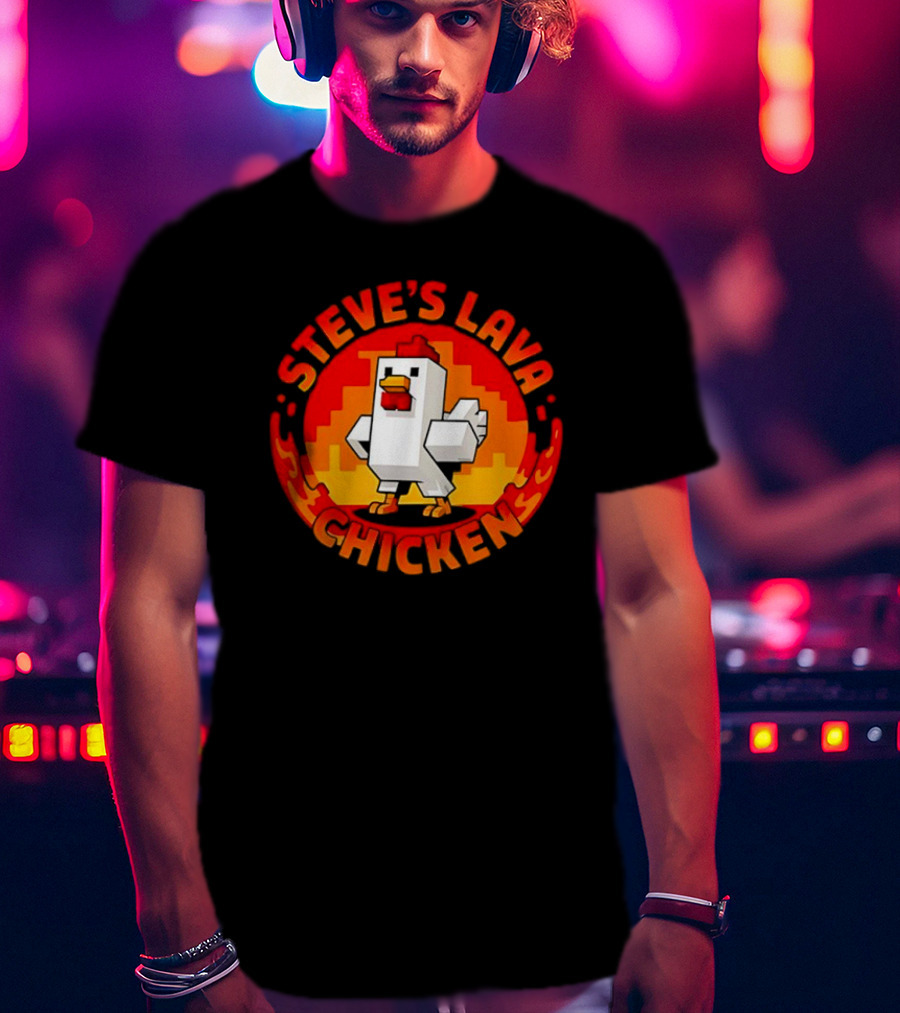 Steve's Lava Chicken Pixel Art Blocky Style T-Shirt