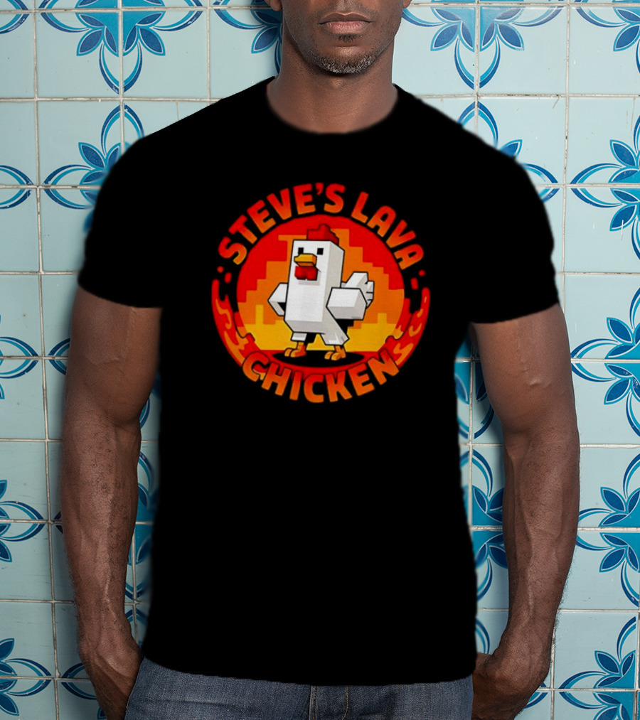 Steve's Lava Chicken Pixel Art Blocky Style T-Shirt