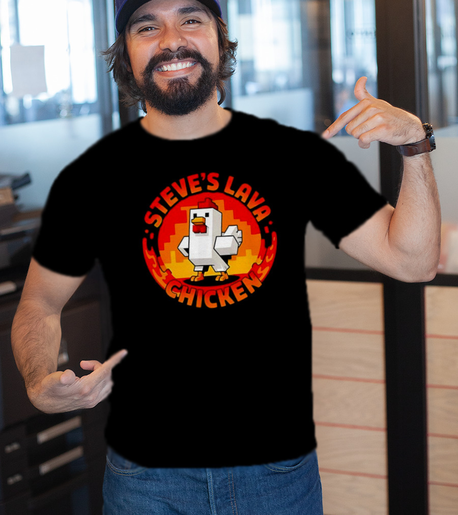 Steve's Lava Chicken Pixel Art Blocky Style T-Shirt